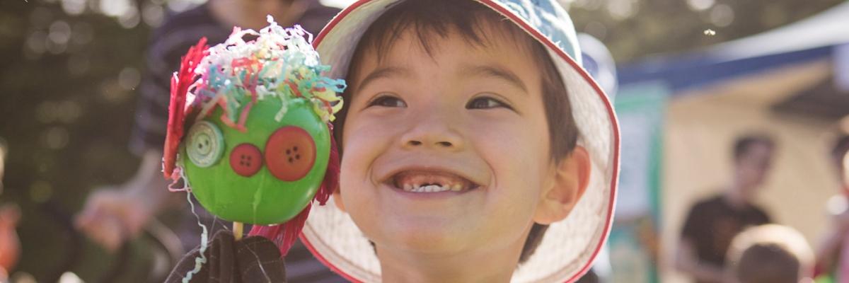 Child with hand puppet