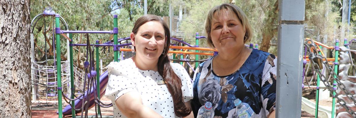 City of Gosnells Mayor Terresa Lynes and Councillor Serena Williamson at the Centennial Pioneer Park container exchange point.
