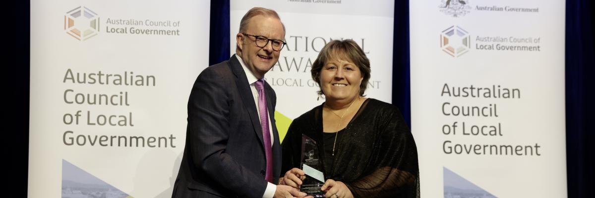 City of Gosnells Mayor Terresa Lynes accepted the award from Prime Minister Anthony Albanese at the awards ceremony in Canberra.
