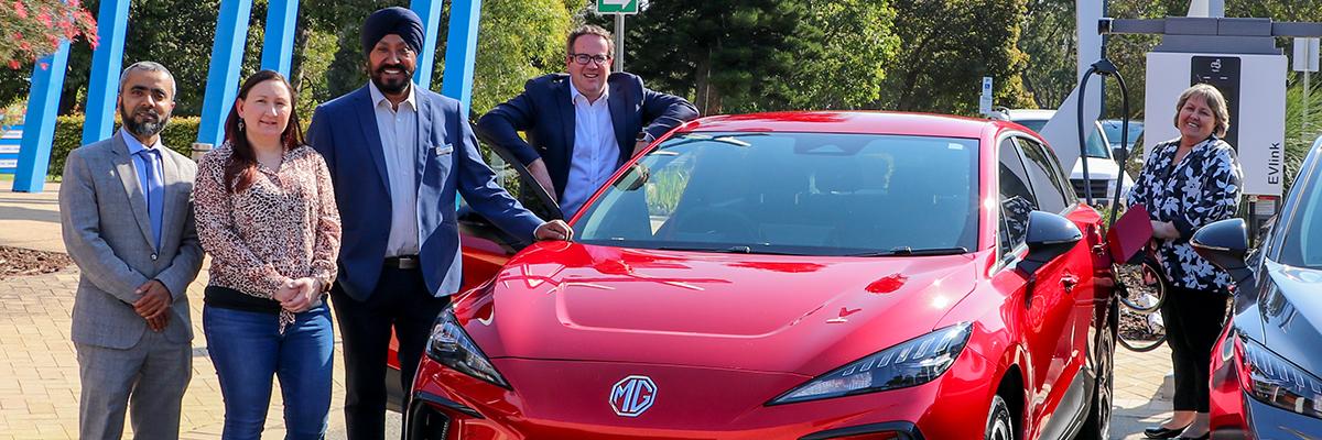 City of Gosnells Mayor Terresa Lynes, Deputy Mayor Serena Williamson and Councillors Saiful Islam JP and Balli Singh inspect the electric vehicles and charger stations with Federal Member for Burt Matt Keogh.