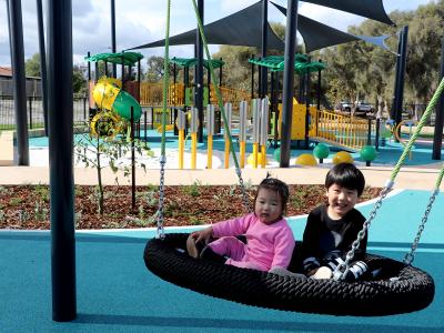 Jane and Jayden Yu were the first children to explore the Langford All Abilities Playground.
