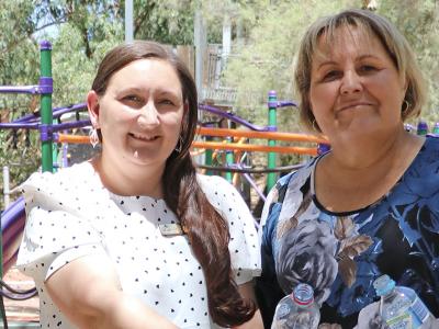 City of Gosnells Mayor Terresa Lynes and Councillor Serena Williamson at the Centennial Pioneer Park container exchange point.