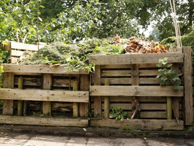 Two large wooden composting crates/pallets